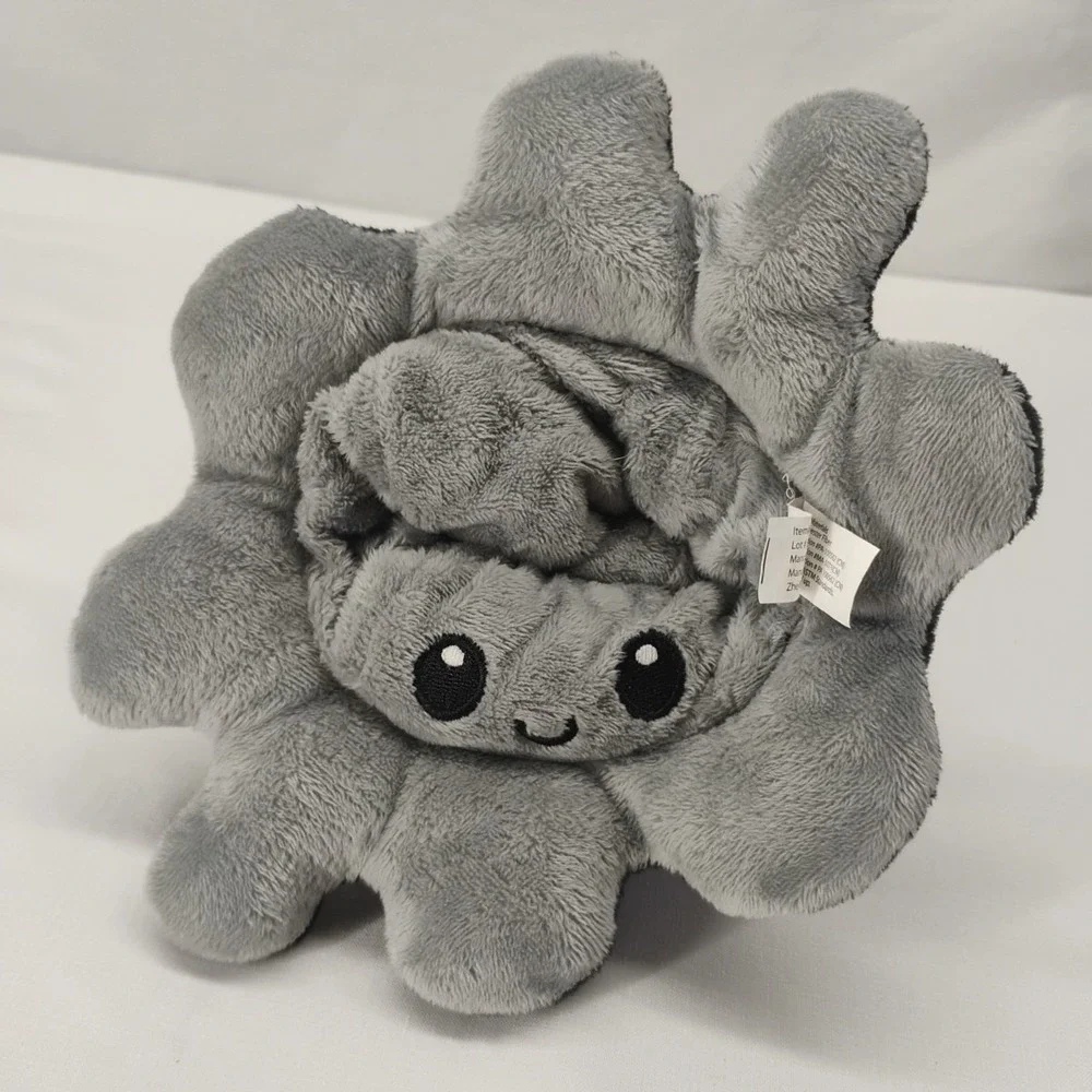 Mini Octopus Reversible Plush Grey/Black Happy/Sad ‎ Stuffed Animal Tee Turtle